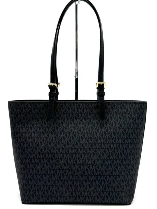 Michael Kors Jet Set Medium Double Pocket Tote Bag Black Signature - Picture 5 of 9